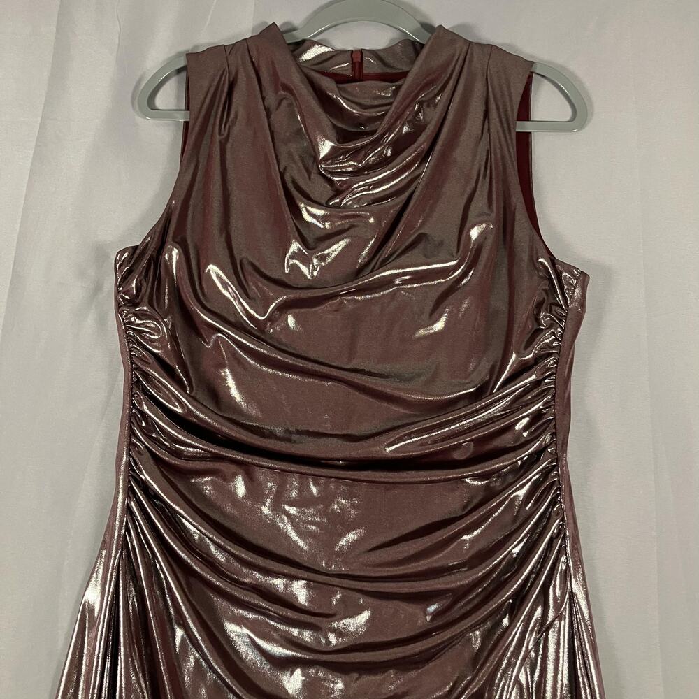 Vince Camuto Dress Womens 14 Metallic Rose Gold Ruched Cowl Neck Gown Evening - Picture 7 of 12